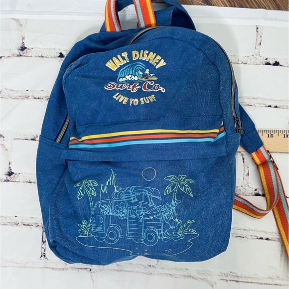 Walt Disney World Mickey & friends Surf Co. denim rainbow strap backpack - Picture 13 of 15